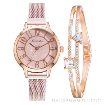 Reloj de moda, conjunto de regalo, hermoso conjunto de relojes de pulsera para mujer con caja de regalo, conjunto de brazalete de reloj de pulsera de diamantes de imitación para fiesta al por mayor